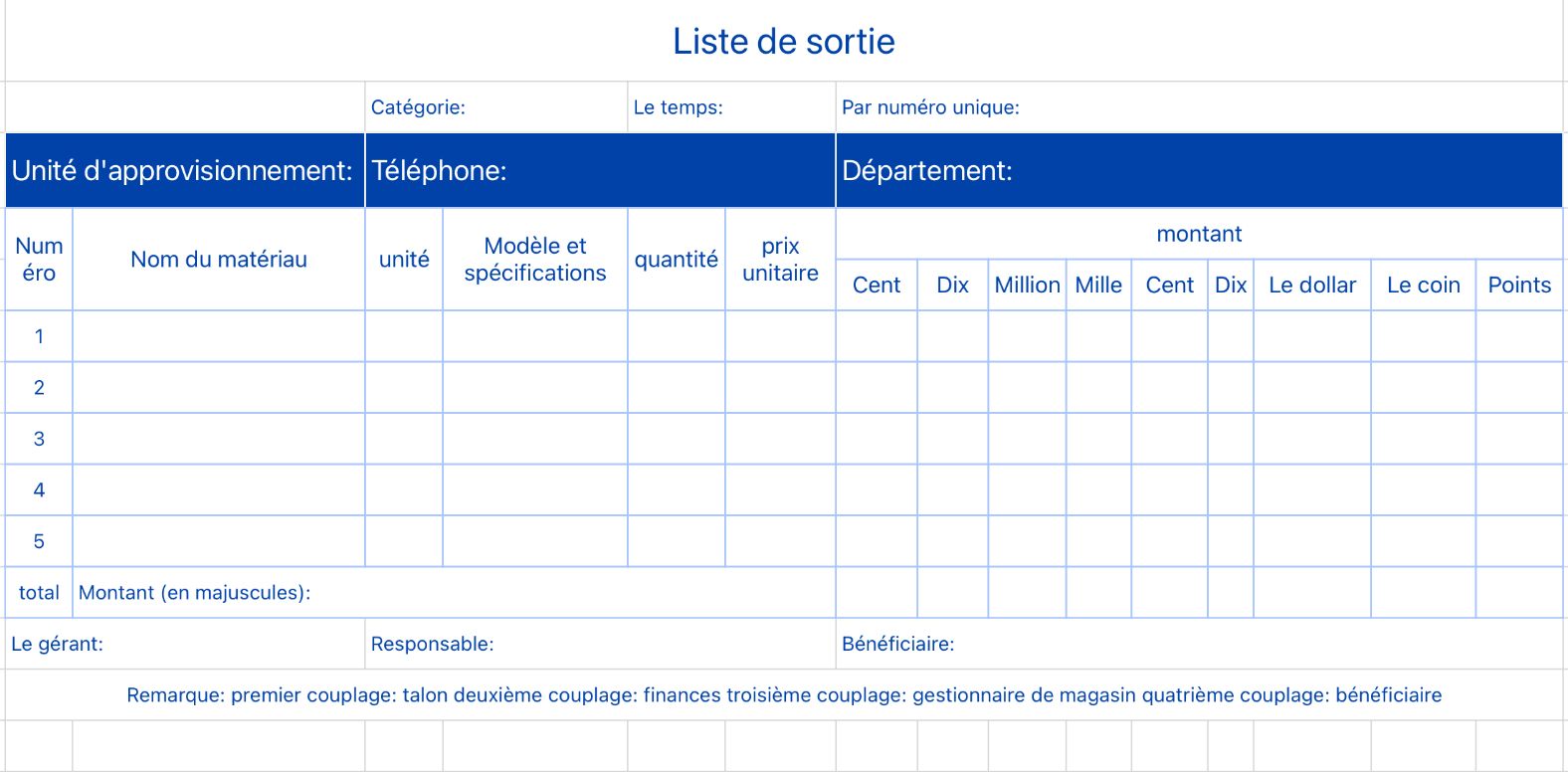 Liste de sortie